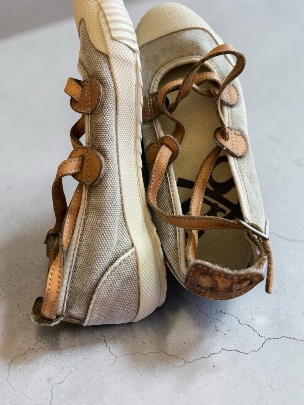OTBT Women’s Beige Canvas Mary Jane Sneakers with Tan Leather Trim - Picture 5 of 7